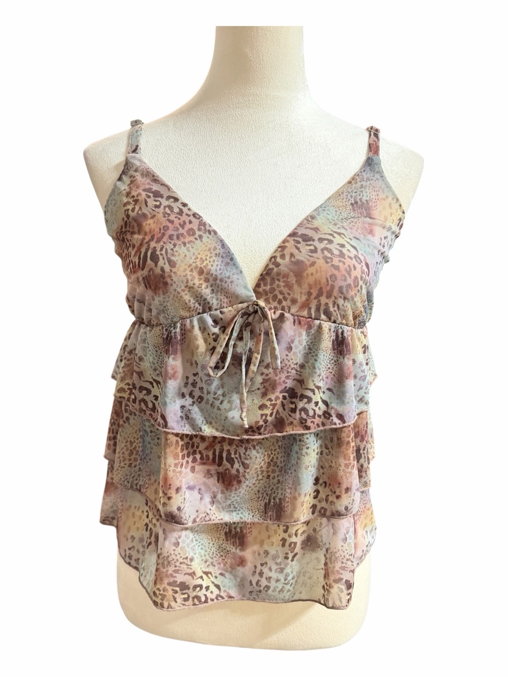 Blue Riot XO Animal Print Tiered Ruffle Cami Top Size M